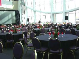 table centerpieces filling the convention center atrium