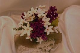 purple Lilac white Stephanotis cake top was preserved by FREEZE DRYING at our sister store FROSTED FLORAL MEMORIES.